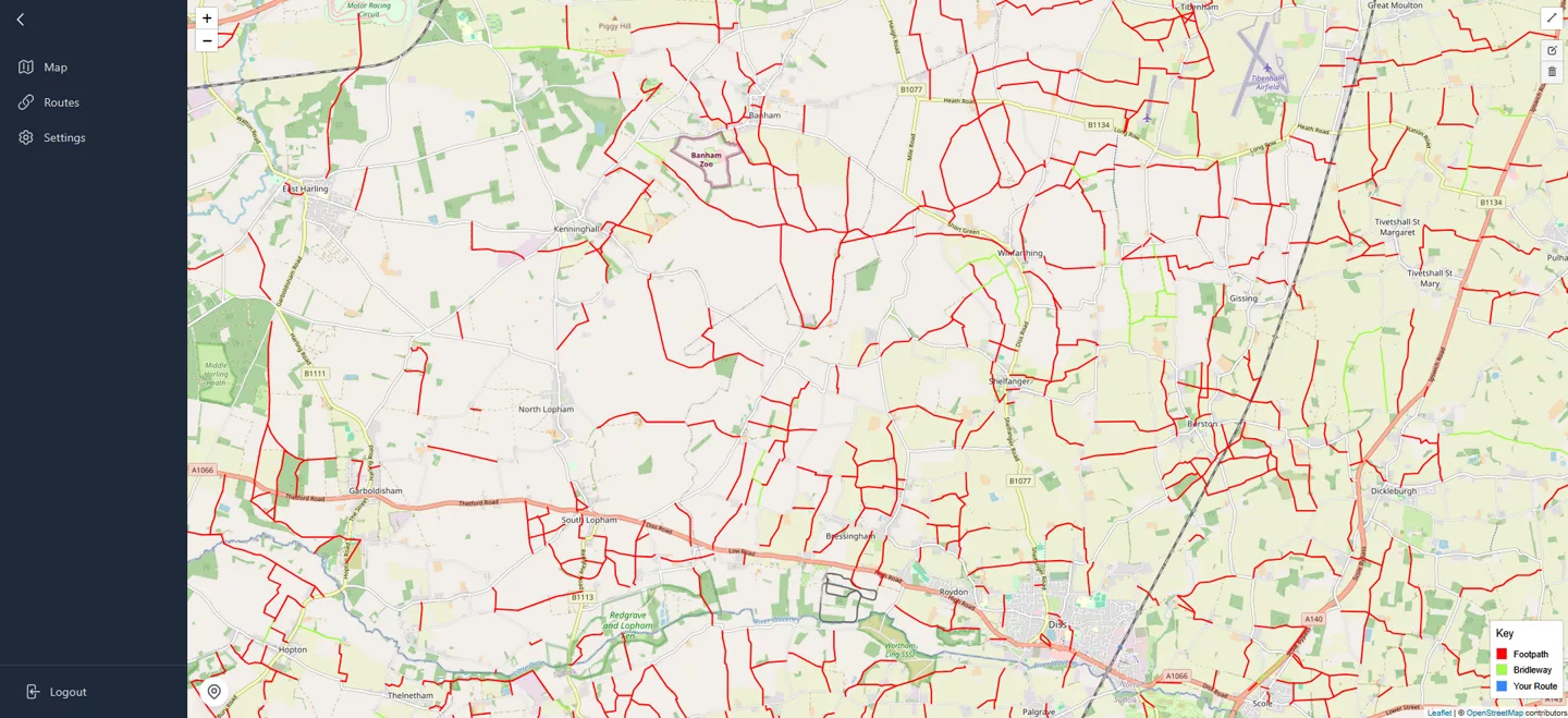 Footpath map showing public rights of way